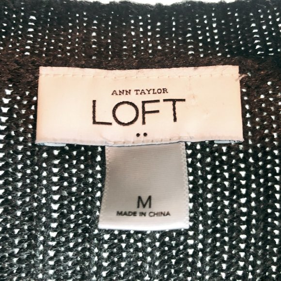 Ann Taylor LOFT Sweater charcoal gray three-quarter sleeve cable knit patterning - Picture 3 of 3